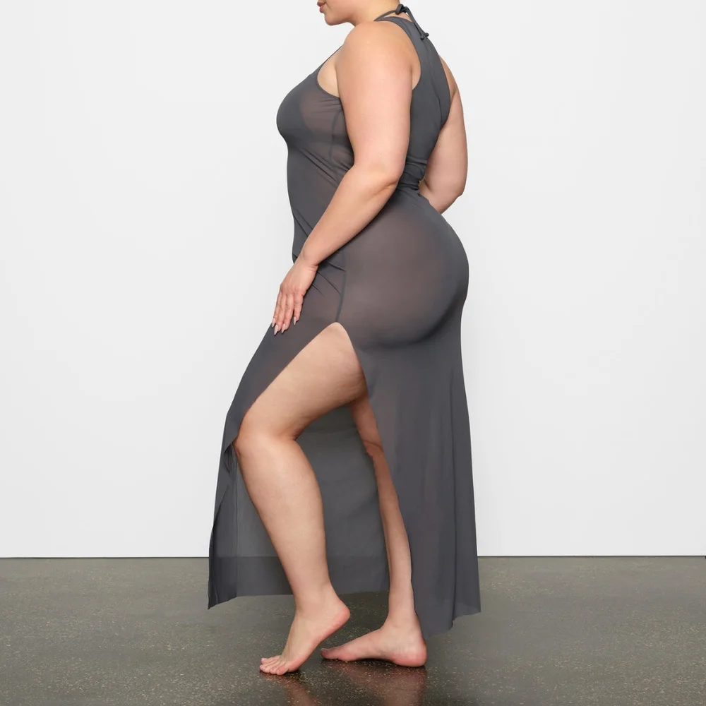 NWT SKIMS MESH LONG TANK DRESS IN GUNMETAL SIZE SMALL